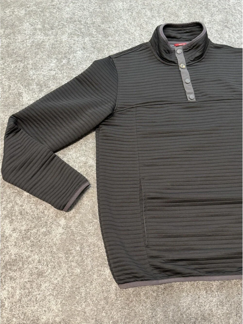 Gerry Men’s M Black Ribbed Fleece Snap Pullover Mock Neck with Kangaroo Pocket